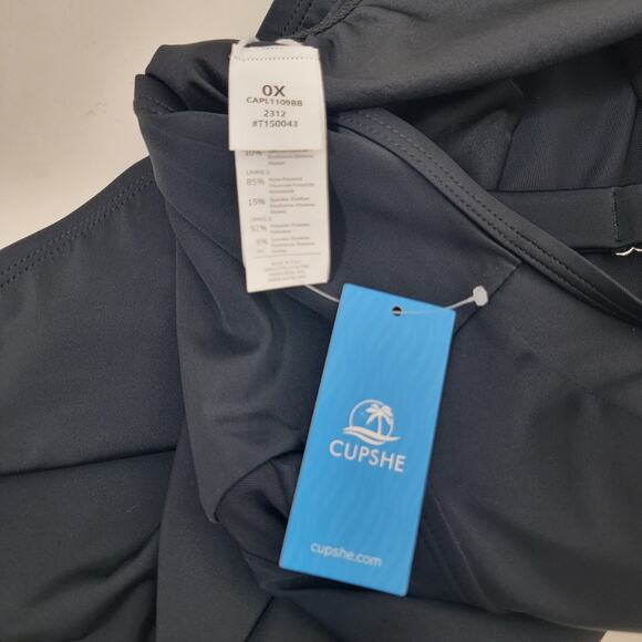 Cupshe Swimsuit V Neck Black 0X Mesh Sheer Panel Minimalist Plus One Piece - Picture 7 of 11